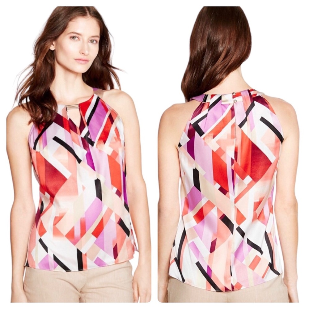 WHBM Cubist Geometric Print Silk Sleeveless Top